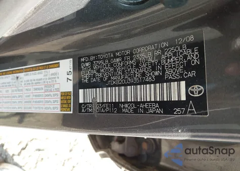 2009 Toyota Prius from USA, damaged, VIN JTDKB20U393517483